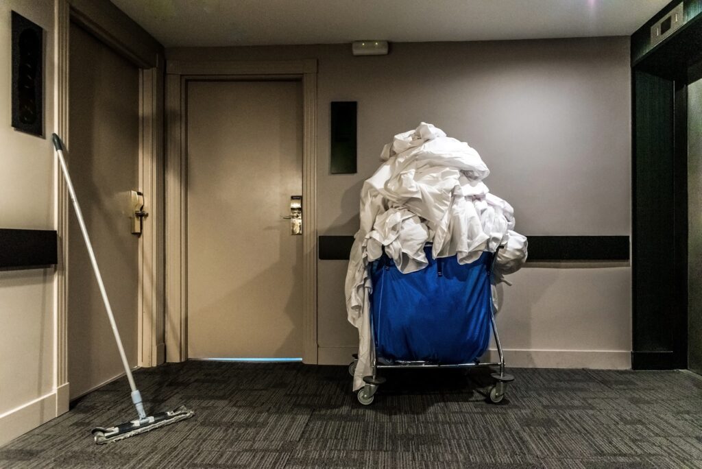commercial cleaning and janitorial services outside a hotel room