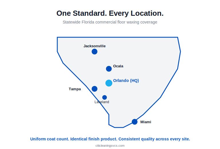 Statewide Florida commercial floor waxing service coverage from Orlando to Miami, Jacksonville, and Tampa