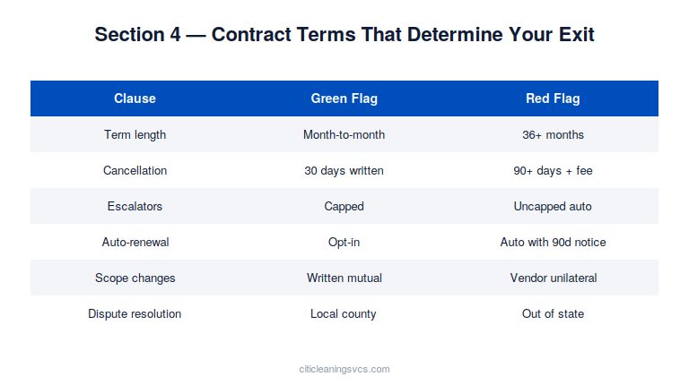 Commercial cleaning proposal contract terms and cancellation clause review