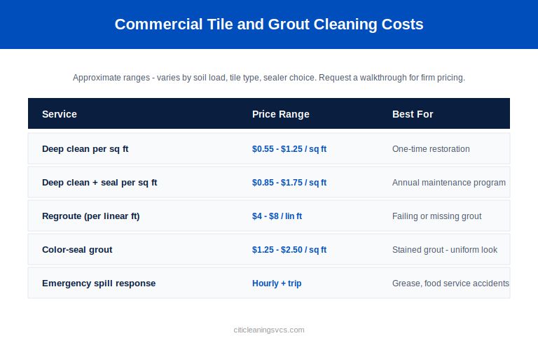 Commercial tile and grout cleaning cost ranges per square foot