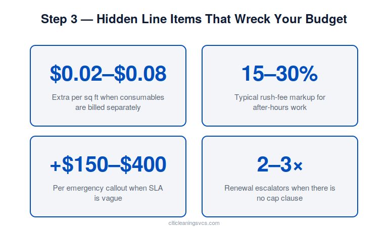 Hidden costs in commercial cleaning bids that inflate monthly invoices