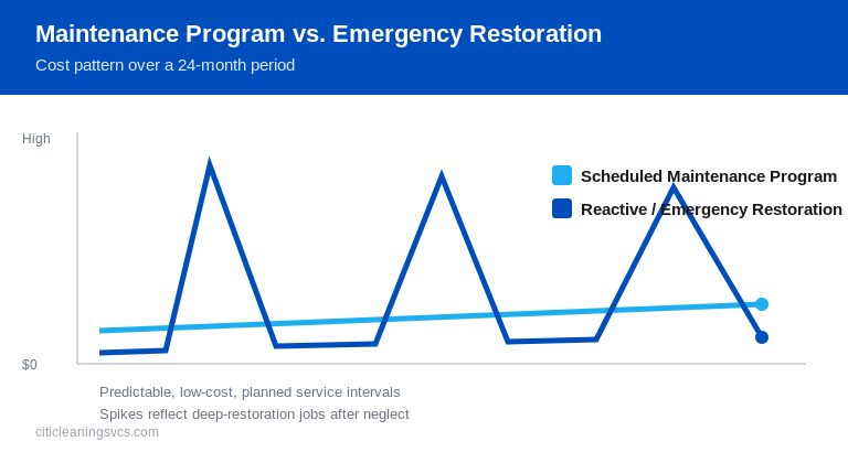 Maintenance program versus emergency floor restoration cost comparison chart