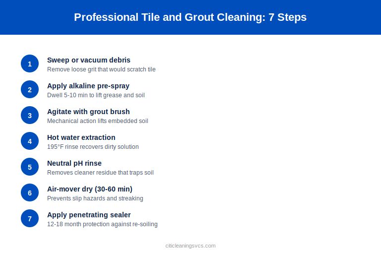 Seven-step professional commercial tile and grout cleaning process diagram