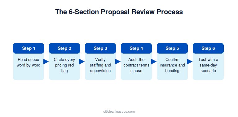 Six-section commercial cleaning proposal review process for facility managers