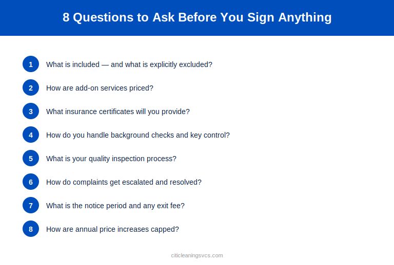 Eight questions facility managers must ask before signing a cleaning contract