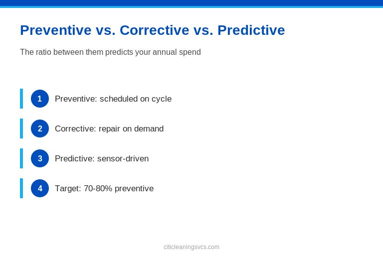 Preventive\ vs\ Corrective\ vs\ Predictive — facility manager visual