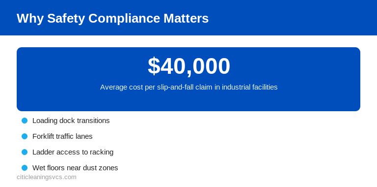 Warehouse cleaning safety compliance and average slip-and-fall claim cost