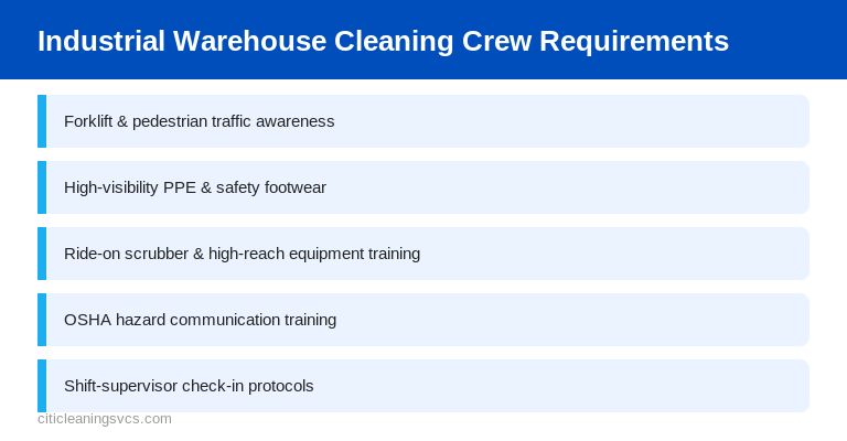 Industrial warehouse cleaning crew training and PPE requirements