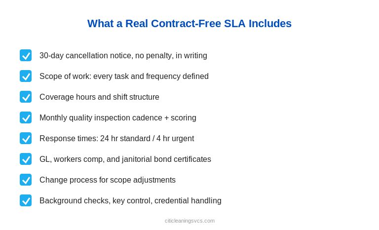 Contract-free commercial cleaning service level agreement elements checklist