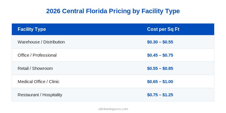 Floor stripping and waxing cost per square foot pricing table 2026 by facility type