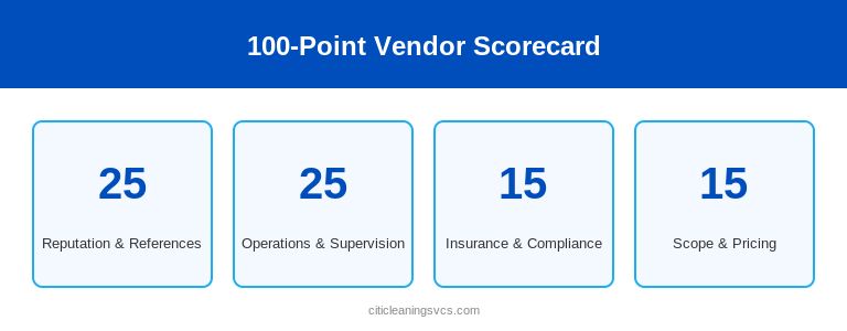 100-Point Vendor Scorecard — janitorial vendor evaluation infographic