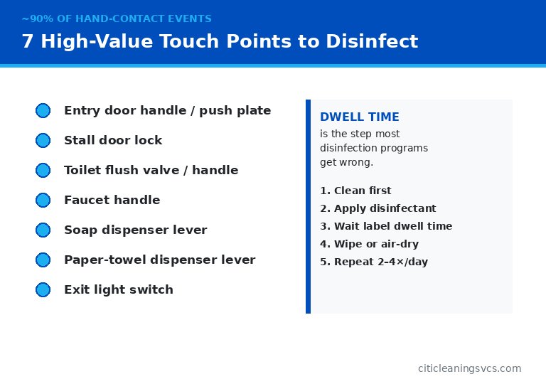 Commercial restroom touch point disinfection protocol diagram 11 contact surfaces
