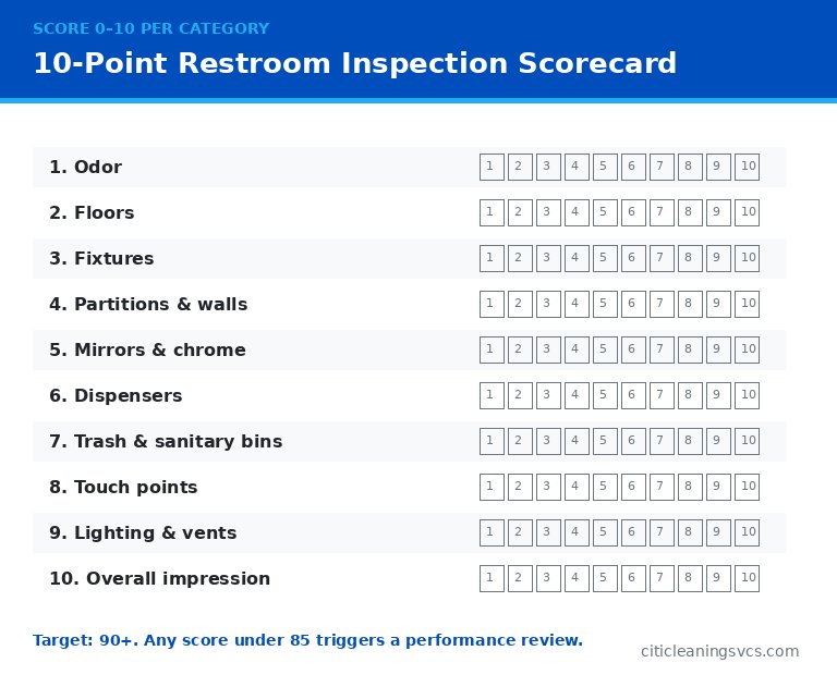 Commercial restroom 10-point inspection scoring system scorecard template for facility managers