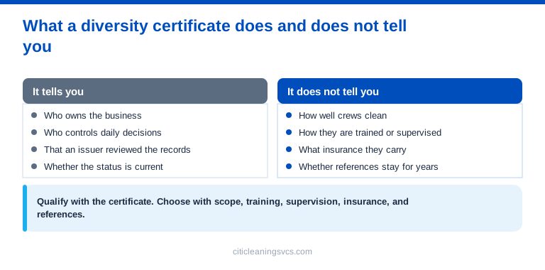 What a minority-owned cleaning company certificate does and does not tell you